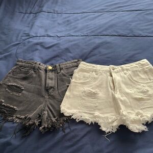 Distressed Black and Cream Women's Shorts